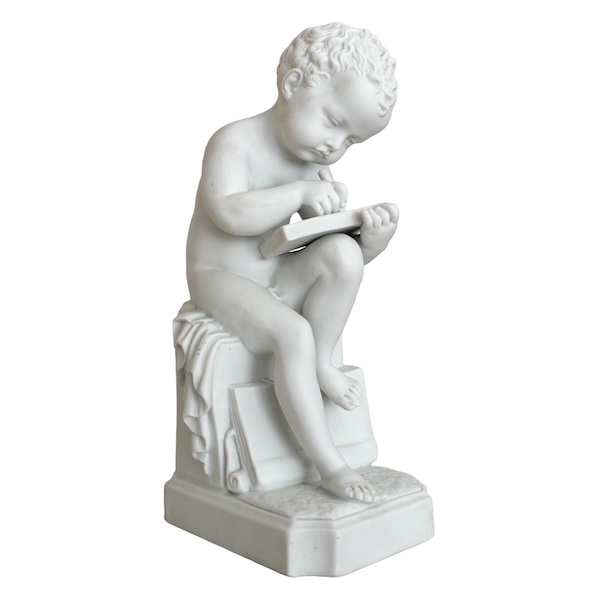 Putto en biscuit de porcelaine, allégorie de l'écriture d'après Canova - Manufacture Samson