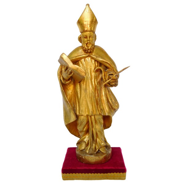 Statue d'évêque en bois doré d'époque début XIXe siècle : Saint François de Sales