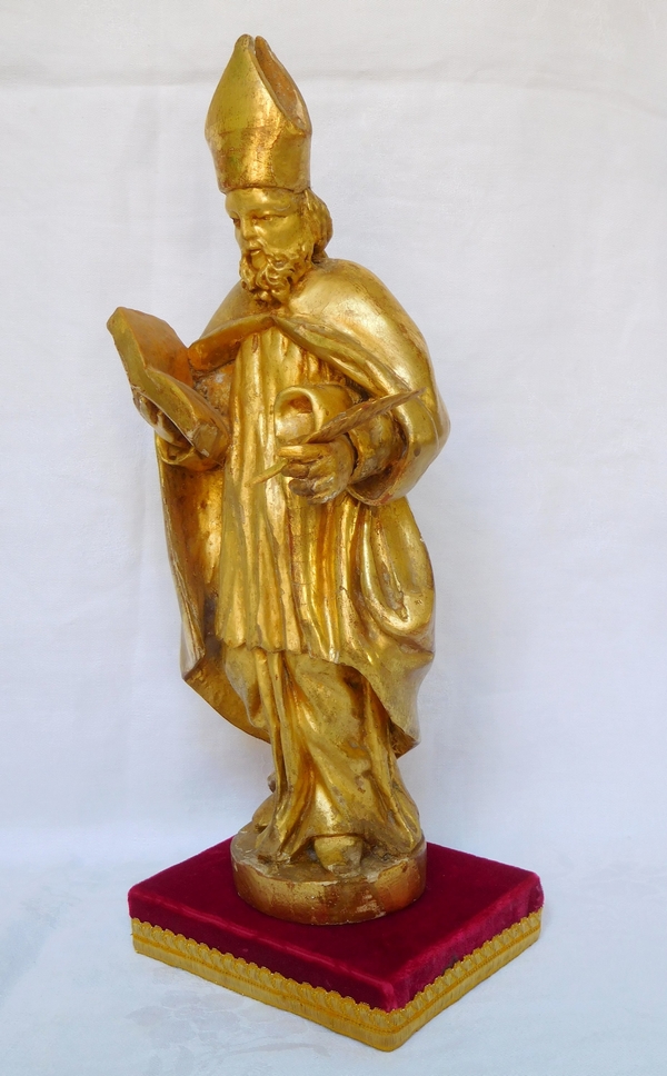 Statue d'évêque en bois doré d'époque début XIXe siècle : Saint François de Sales