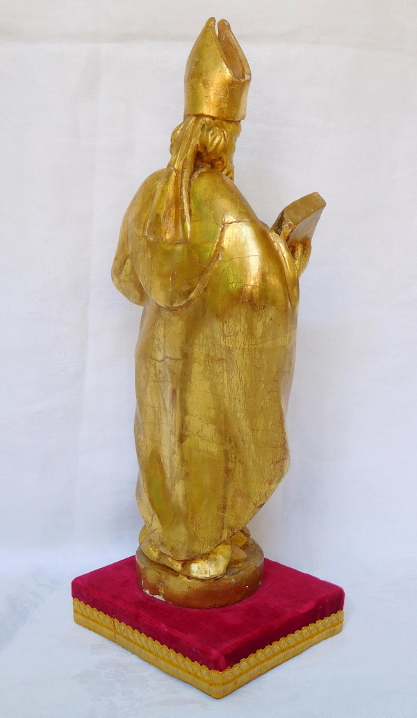 Statue d'évêque en bois doré d'époque début XIXe siècle : Saint François de Sales