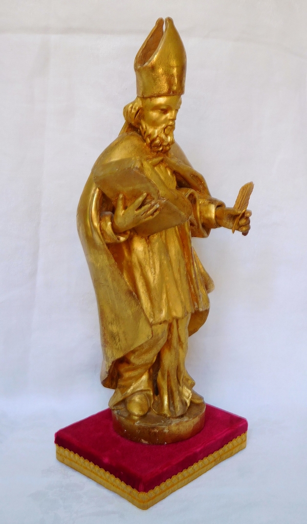 Statue d'évêque en bois doré d'époque début XIXe siècle : Saint François de Sales