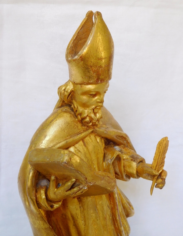 Statue d'évêque en bois doré d'époque début XIXe siècle : Saint François de Sales