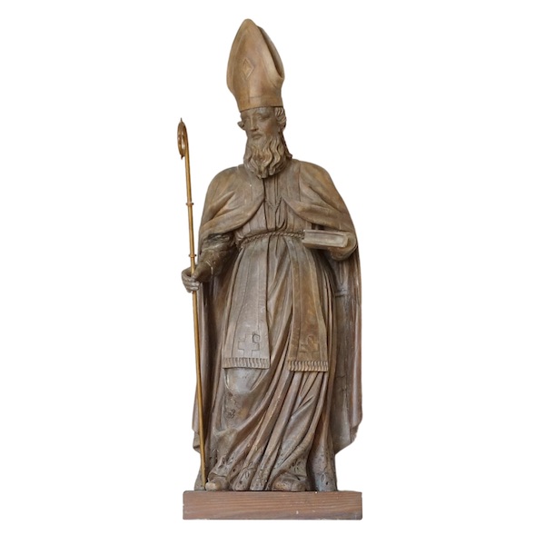 Tall sculpted wood statue picturing St. Augustine, Louis XIV period circa 1700 - 105cm