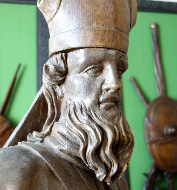 Tall sculpted wood statue picturing St. Augustine, Louis XIV period circa 1700 - 105cm