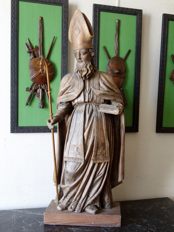 Grande statue de Saint Augustin en bois sculpté, époque Louis XIV vers 1700 - 105cm