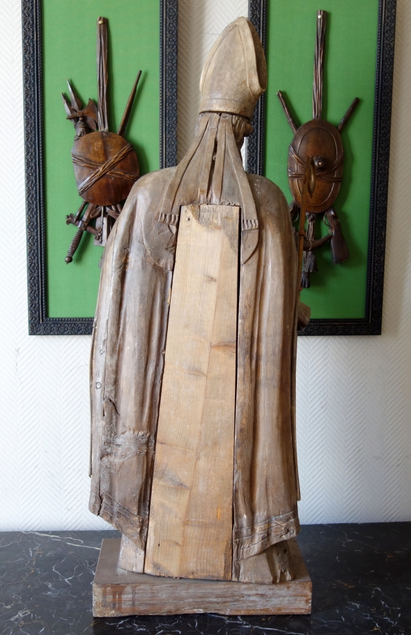 Tall sculpted wood statue picturing St. Augustine, Louis XIV period circa 1700 - 105cm