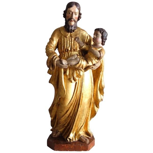 Saint Joseph et l'enfant Jésus : statue en bois doré - Alsace, XVIIe siècle - 72cm