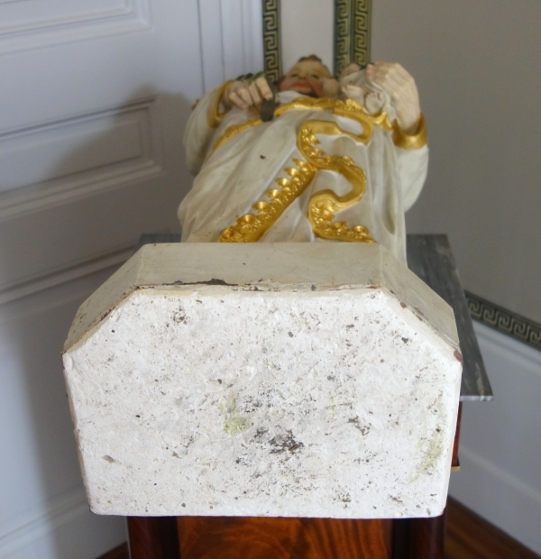 Grande statue de dévotion ou chapelle : Saint Joseph et l'Enfant Jésus - plâtre polychrome doré