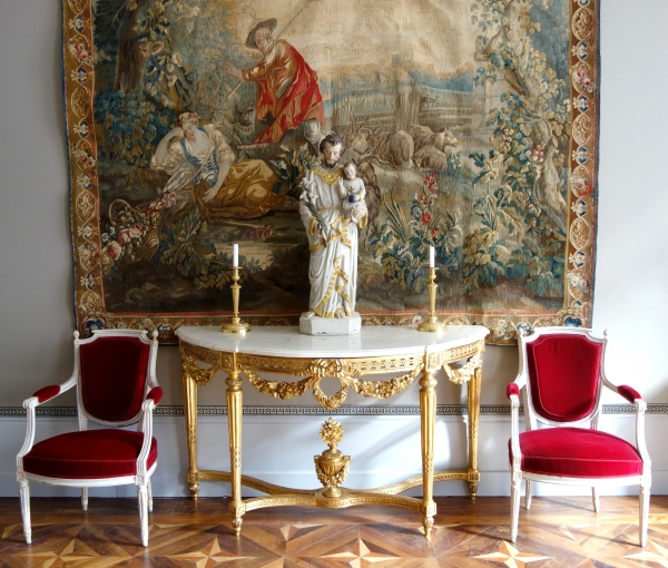 Grande statue de dévotion ou chapelle : Saint Joseph et l'Enfant Jésus - plâtre polychrome doré