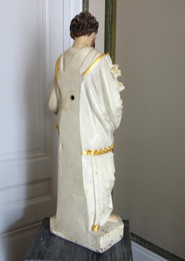 Grande statue de dévotion ou chapelle : Saint Joseph et l'Enfant Jésus - plâtre polychrome doré