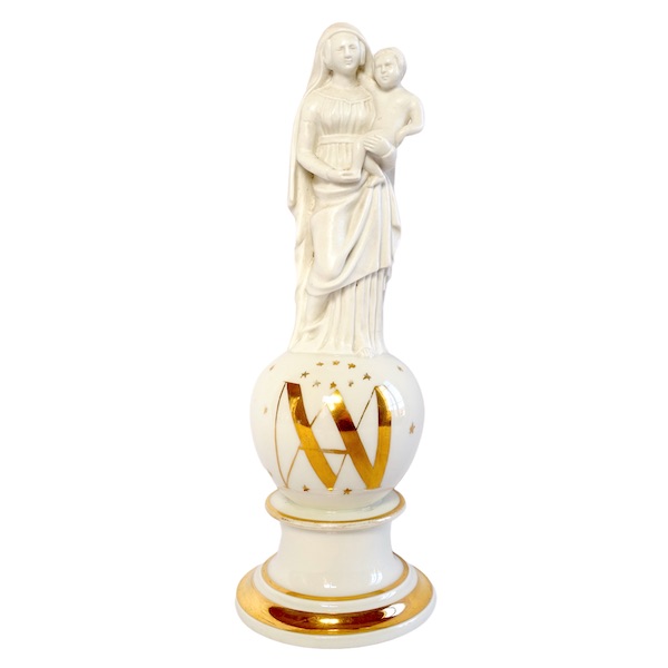 Early 19th century gilt porcelain and biscuit Virgin and Child