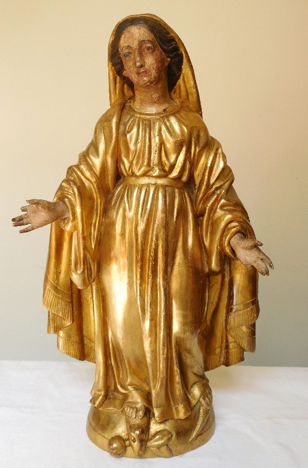 Statue de la Vierge Marie en bois doré d'époque XVIIIe Siècle