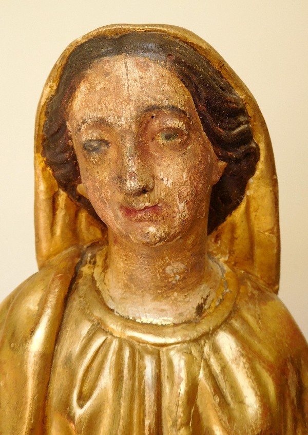 Statue de la Vierge Marie en bois doré d'époque XVIIIe Siècle