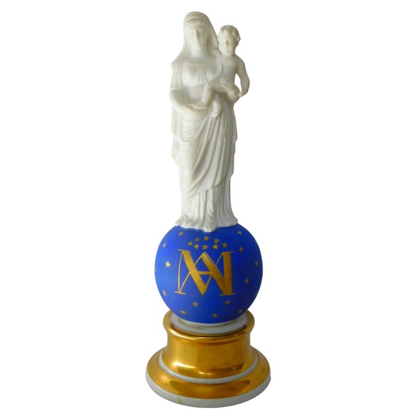 Early 19th century gilt porcelain and biscuit Virgin and Child