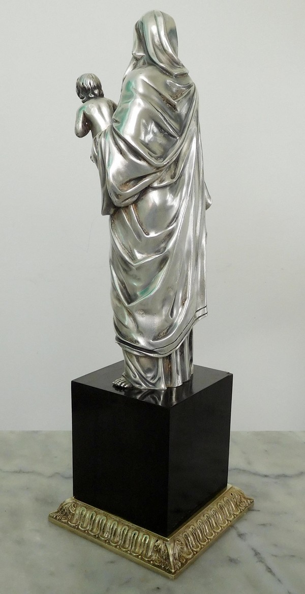 Madonna and Child statue - silver plated bronze and ebony