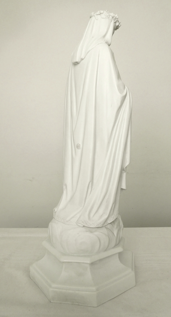 Tall porcelain biscuit statue : Virgin Mary and Child - France circa 1860