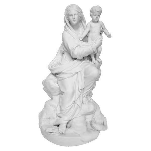 Holy Virgin Mary and Child bringing the Snake down - porcelain biscuit after Boizot