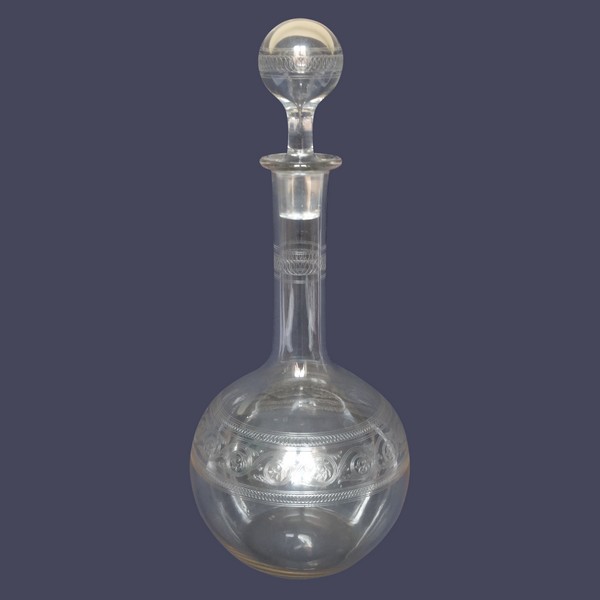 Baccarat crystal wine decanter, Athenian engraved pattern