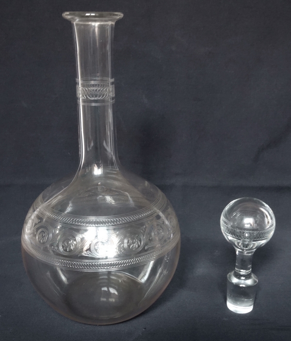 Baccarat crystal wine decanter, Athenian engraved pattern