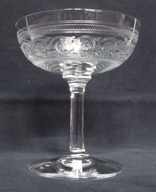 Baccarat crystal champagne glass, Athenian engraved pattern