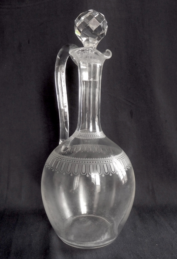 Baccarat crystal ewer / decanter / bottle, Louis XVI style engraving