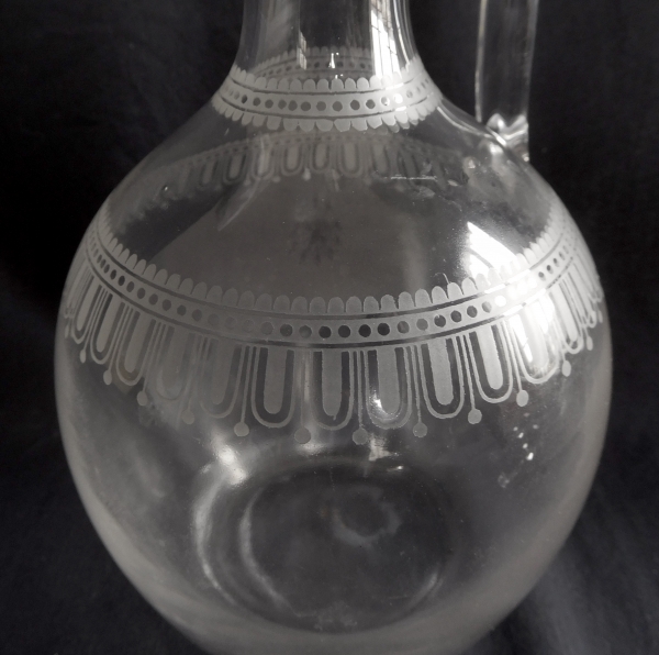 Baccarat crystal ewer / decanter / bottle, Louis XVI style engraving