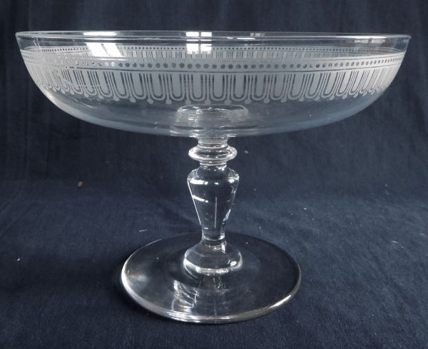 Baccarat crystal fruit / dessert dish, Louis XVI style engraving - original sticker