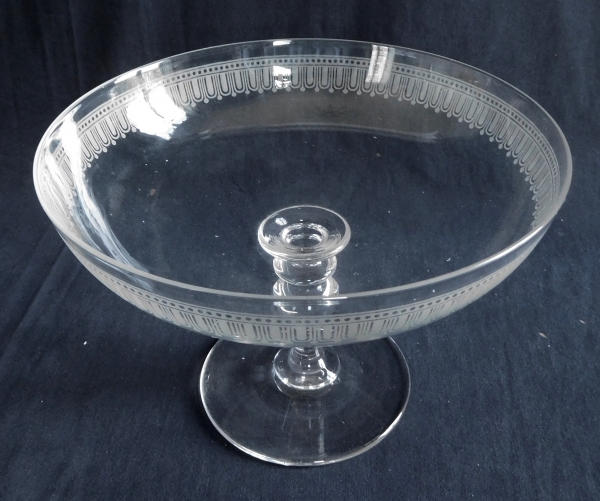 Baccarat crystal fruit / dessert dish, Louis XVI style engraving - original sticker