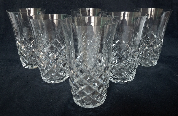 Baccarat crystal water or beer glass, Burgos pattern - signed