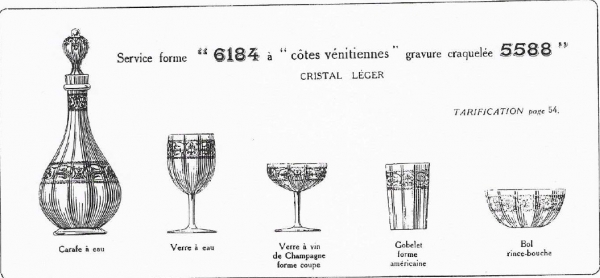 Baccarat crystal champagne flute / glass, Chablis pattern, Renaissance style engraved with fleur de lys - 16.1cm