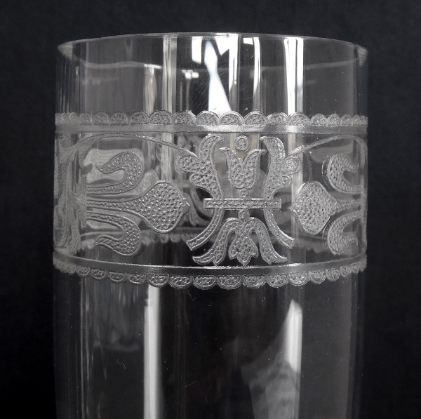 Baccarat crystal champagne flute / glass, Chablis pattern, Renaissance style engraved with fleur de lys - 16.1cm