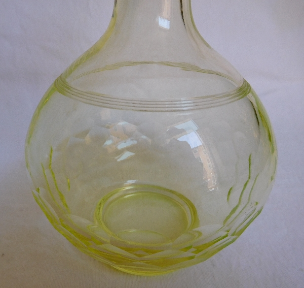 Baccarat crystal liquor decanter, Chauny pattern, rare light yellow colour