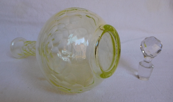 Baccarat crystal liquor decanter, Chauny pattern, rare light yellow colour