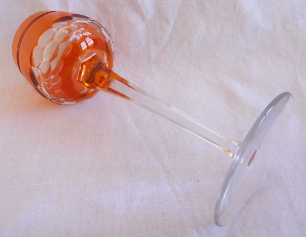 Baccarat crystal champagne glass, Chauny pattern, orange overlay crystal