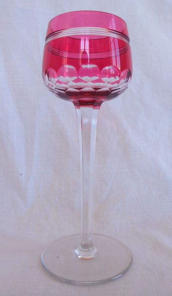 Baccarat crystal champagne glass, Chauny pattern, pink overlay crystal
