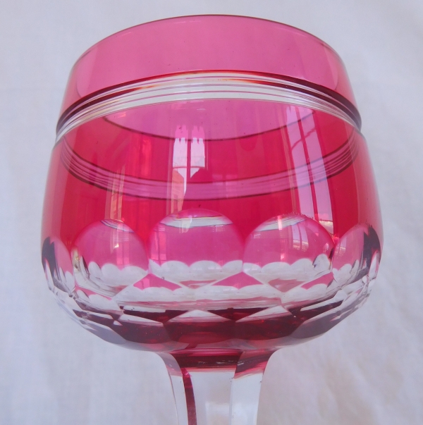 Baccarat crystal champagne glass, Chauny pattern, pink overlay crystal