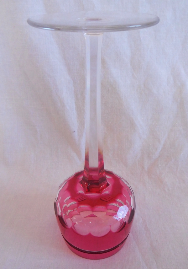 Baccarat crystal champagne glass, Chauny pattern, pink overlay crystal