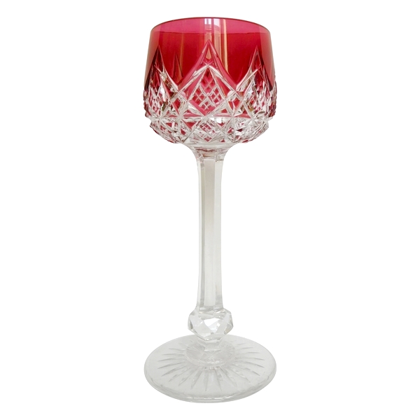 Baccarat crystal hock glass, Colbert pattern, pink overlay crystal - 19.5cm