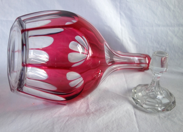 Baccarat crystal bottle / decanter, pink overlay crystal, Compiegne pattern / Malmaison pattern