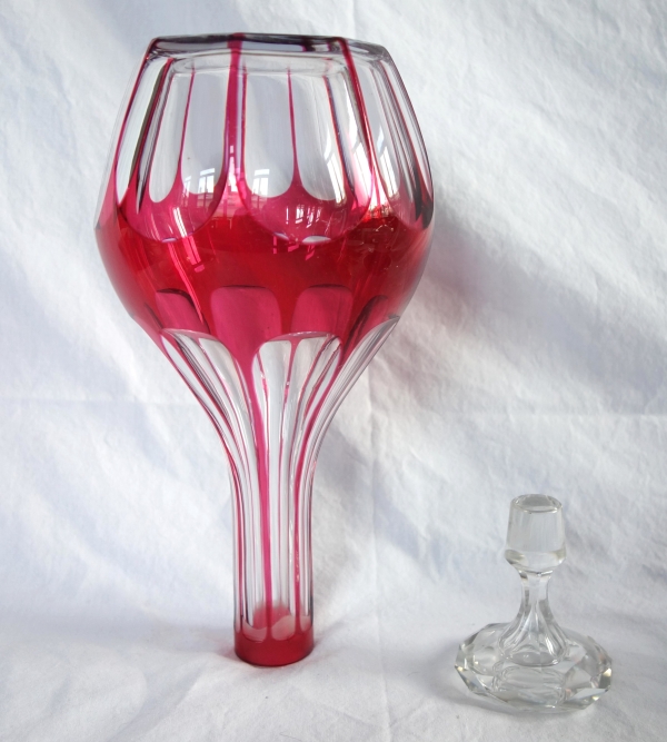 Baccarat crystal bottle / decanter, pink overlay crystal, Compiegne pattern / Malmaison pattern