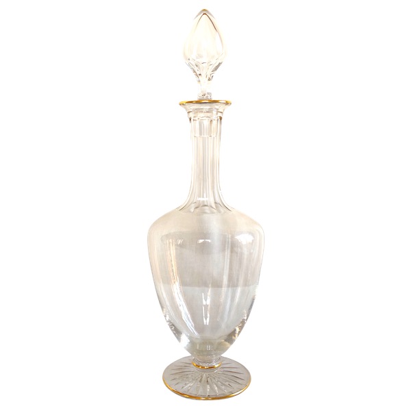 Tall Baccarat crystal wine decanter - shape 8469 enhanced with fine gold - 34.5cm