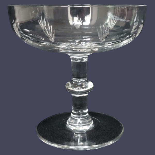 Baccarat crystal champagne glass, scale and palm cut pattern