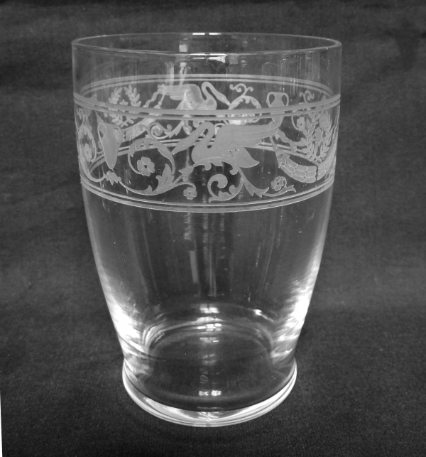 Baccarat crystal water glass, Empire-style gobelet engraved with swans