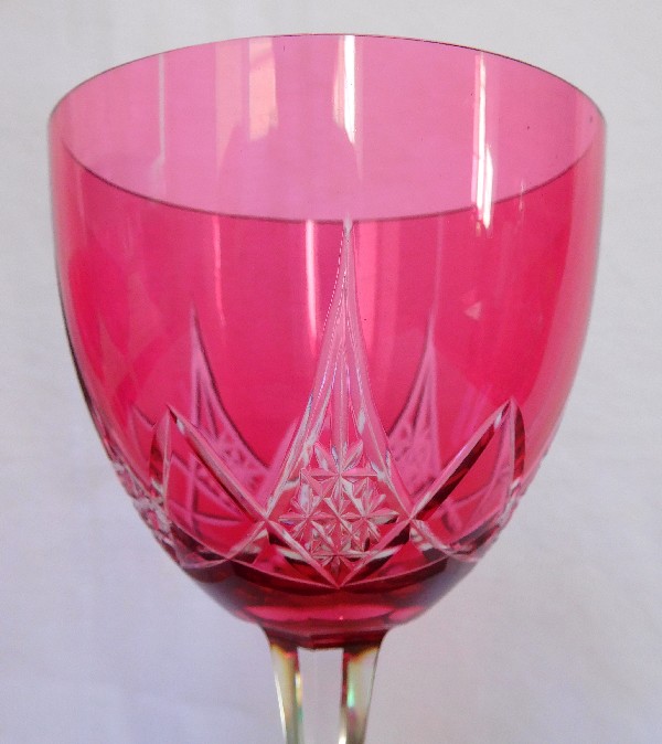 Baccarat crystal hock glass, Epron pattern, pink overlay crystal