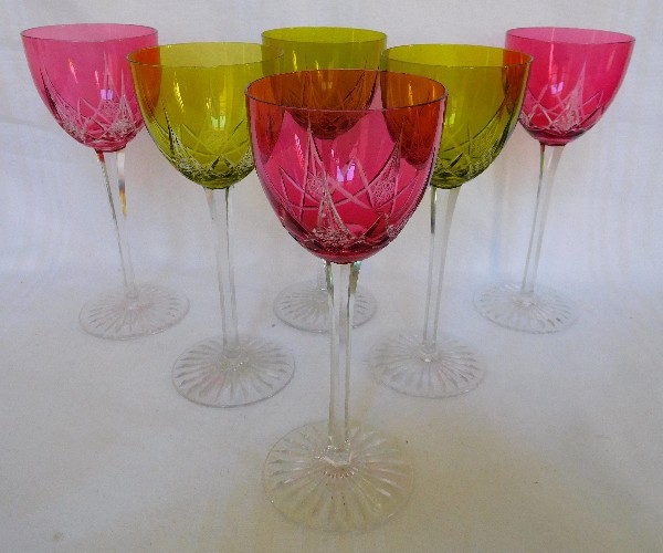 Baccarat crystal hock glass, Epron pattern, pink overlay crystal