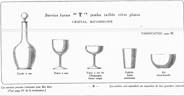 Coupe à champagne en cristal de Baccarat, service de forme T, pied taillé en étoile - doré