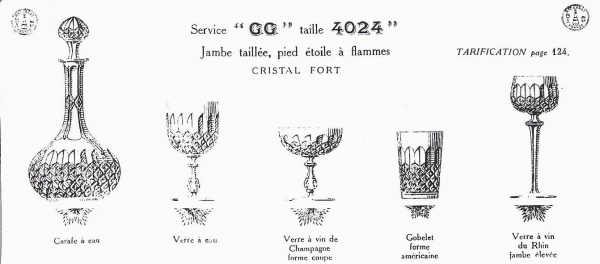 Verre à vin du Rhin en cristal de Baccarat, modèle GG taille losanges à flots