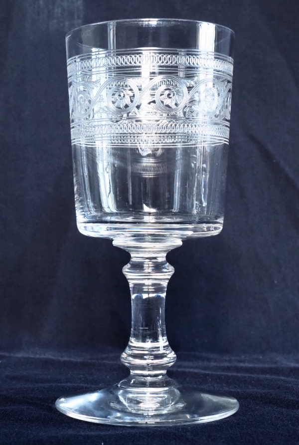 Baccarat crystal water glass - engraved Athenian pattern - 15cm