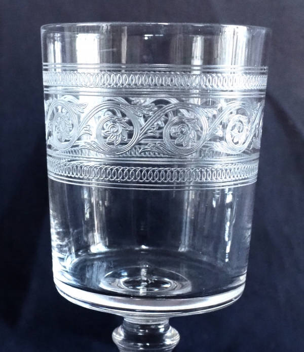 Baccarat crystal water glass - engraved Athenian pattern - 15cm