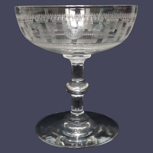 Baccarat crystal champagne cup, engraved crystal pattern 3458